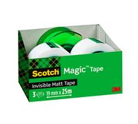 Scotch Magic Cinta Adhesiva Invisible, 3 rollos de 19 mm x 25 m + 1 Dispensador