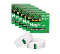 Scotch Magic Cinta Adhesiva Invisible, Paquete de 6 Rollos de 19 mm x 33 m, Cinta Adhesiva de Uso General para Reparación, Etiquetado y Sellado de Paquetes y Documentos