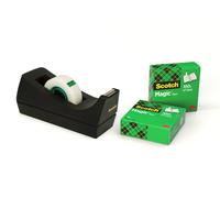 Scotch Magic - Dispensador de cinta adhesiva, portarrollos de sobremesa con 3 rollos, transparente 19 mm x 33 m, base antideslizante, color negro