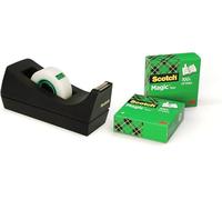 Scotch Magic - Dispensador de cinta adhesiva, portarrollos de sobremesa con 3 rollos, transparente 19 mm x 33 m, base antideslizante, color negro