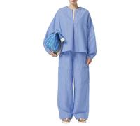 Scotch & Soda Cotton Linen Bib Shirt Camiseta, Blue and White Pin Stripe, 40 Mujeres