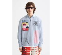 Scotch & Soda Graphic Patchwork Striped Oxford Shirt Faded Denim Lavender Talla: M | Camisas Casuales Outlet | Hombre | Azul