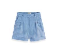Scotch & Soda Printed Linen High-Rise Shorts, Pantalones Cortos Mujer, Blue and White Pin Stripe, S