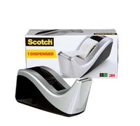 Scotch Value - Dispensador de cinta de escritorio con núcleo de 2,5 cm, color negro y plateado, se vende como 2 paquetes de - 1 - total de 2 unidades