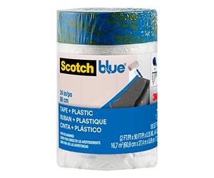 ScotchBlue PT2093EL-24 - Cinta de pintor preplástica, 24 pulgadas x 30 yardas, cinta adhesiva y película de enmascarar combinadas en un solo producto, adherencia estática para permanecer en un solo