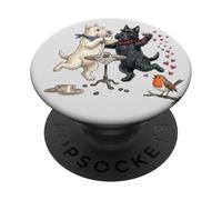 ScotchTerrier Perros Bailando Enamorados por la mañana con Taza de café PopSockets PopGrip Adhesivo