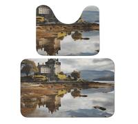 Scotland Castle Water Lake - Juego de alfombras de baño escocesas, juego de 2 piezas, alfombrillas de inodoro en forma de U, 19.7 x 31.5 pulgadas, alfombrillas de secado rápido para baño, tina
