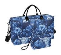 Scotland Cow - Bolsa de viaje con diseño de vaca escocesa, sin costuras, color azul real, bolsa de viaje grande para el aeropuerto, bolsa deportiva para gimnasio, bolsa de aseo para entrenamiento
