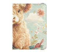 Scotland Cow Fresh Spring - Soporte para pasaporte de piel marrón para viajes, para hombre, para viajes, cartera combinada para pasaporte, ligera, marrón (Scotland Cow Fresh Spring Brown), 1 size