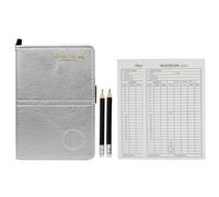 Scott Edward Funda de piel para tarjeta de puntuación de golf, estadística y seguimiento de puntuación, impermeable, suave, grueso, soporte para tarjetas de alineación de árbitros (plateado)