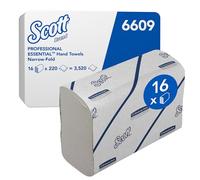 Scott Essential 6609 Toallas secamanos de papel plegado, absorbentes y resistentes, hechas con fibras 100 % recicladas, 16 paquetes x 220 toallas blancas (3,520 en total)