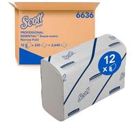 Scott Essential Toallas de Mano 6636, Toallas de Mano Intercaladas, Tecnología Absorbente, 12 Paquetes x 220 toallas (2.640 total)
