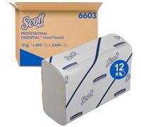 Scott Essential Toallas secamanos 6603: papel plegado, 12 paquetes x 220 unidades de papel secamanos blanco (2640 en total)