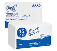 Scott Essential6669 - Secamanos plegados grandes, Papel secamanos multiplegado - 15 paquetes x 240 unidades de papel secamanos plegado en Z blanco (3600 en total)