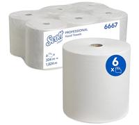 Scott Toallas de Mano en Rollo 6667, 1 Capa, Secamanos Suaves y Resistentes, 6 Rollos x 304 metros de Papel (1.824 m total)