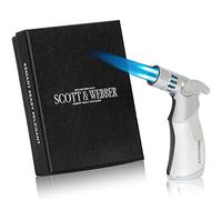 Scott & Webber® - Mechero Storm con 4 llamas Jet - Encendedor recargable, mechero de gas metálico regulable hasta 1300°C