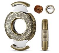 Scotte Cortador de cigarros guillotina de bronce grabado, cortador recto de forma redonda, doble hoja de acero inoxidable, accesorios portátiles para cigarros en caja de regalo