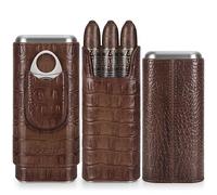 Scotte Estuche de Viaje de Cuero para Puros, Caja humidor portátil Forrada de Madera de Cedro con Cortador, Color marrón, Brown, Viajes