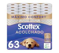 Scottex Acolchado Papel Higiénico 63 rollos con 3 capas de confort y suavidad