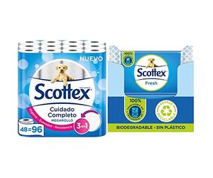 Scottex Megarollo Papel Higiénico - 48 rollos + Scottex Fresh Papel Higiénico Húmedo - 12 packs x 38 (456 unidades)