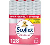 Scottex Original Papel higiénico, 128 rollos, 4 packs de 32 rollos dos capas que proporcionan el equilibro adecuado en suavidad y resistencia