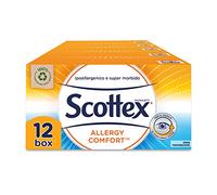 Scottex Pañuelos de papel Allergy Comfort, caja de pañuelos ultra delicados, sin perfume, ideales para pieles sensibles, 672 unidades, 12 cajas de 56 toallitas