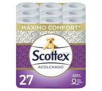 Scottex Papel Higiénico Acolchado - 27 Rollos - Rollos con 3 Capas de Confort y Suavidad