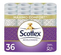 Scottex Papel Higiénico Acolchado - 36 Rollos - Rollos con 3 Capas de Confort y Suavidad