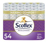 Scottex Papel Higiénico Acolchado - 54 Rollos - Rollos con 3 Capas de Confort y Suavidad