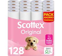 Scottex Original Papel higiénico, 128 rollos, 4 packs de 32 rollos dos capas que proporcionan el equilibro adecuado en suavidad y resistencia