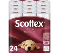 Scottex Papel Higienico - Scottex Seda Acolchado, Pack de 24 Rollos Grandes, Papel Higienico 3 capas, Textura acolchada, Suave fragancia