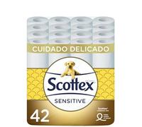 Scottex Papel Higiénico Sensitive 42 rollos con 3 capas cuidado delicado gracias al toque de leche de almendras (7 packs de 6 rollos)