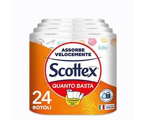 Scottex Quanto Basta, papel de cocina, opción medio rasgón, ultra absorbente, papel certificado FSC, 24 maxi rollos