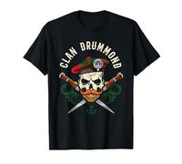Scottish Clan Drummond - Insignia de tartán con apellido Skull Dirks Camiseta