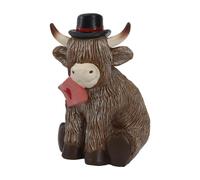 Scottish Cow Bouquet Lamp - 6 Inch Cow Nightlight | Resin Cows Figurine - Cute LED tabletop decoration 16cm USB powered animal statue with warm glow night lamp, perfect for bedroom desk display