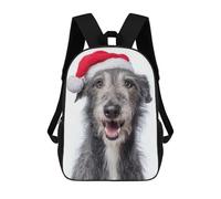 Scottish Deerhound Dog with Santa Hat Portrait Mochilas Mochilas Infantiles Mochila Escolar Mochila Escolar Infantil Impresa En 3D Mochilas De Viaje De Moda Para Niños De Primaria Y Secundaria 17inch
