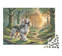 Scottish Deerhound Rompecabezas de Papel Cocker Spaniel Caminando por Camino de Bosque Soleado, Set de Regalo de cumpleaños para Entrenamiento Cerebral 38x26cm/1000 Piezas