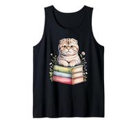 Scottish Fold Cat Books Flowers Book Reading Coupari Camiseta sin Mangas