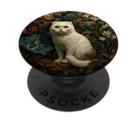 Scottish Fold White Cat en un Vintage Cottage Garden PopSockets PopGrip Adhesivo