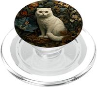 Scottish Fold White Cat en un Vintage Cottage Garden PopSockets PopGrip para MagSafe