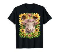 Scottish Highland Cow Pink Wildflower Crown Floral Sunflower Camiseta
