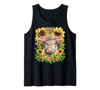 Scottish Highland Cow Pink Wildflower Crown Floral Sunflower Camiseta sin Mangas