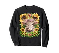 Scottish Highland Cow Pink Wildflower Crown Floral Sunflower Sudadera