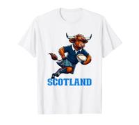 Scottish Highland Cow Scotland Rugby Camiseta gráfica económica, Hombre, Blanco, S