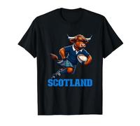 Scottish Highland Cow Scotland Rugby Camiseta gráfica económica, Hombre, Negro, S