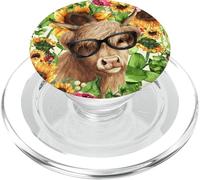 Scottish Highland Cow with Glasses Cute Pattern Sunflower PopSockets PopGrip para MagSafe