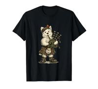Scottish West Highland Terrier Jugando gaitas Camiseta gráfica económica, Hombre, Negro, L
