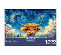 Scottish Woolly Bovine with Flowears 1000 Stück Ökopapier Puzzle Cute Baby Cow Stressabbau Familienspiel Puzzles Als Wohnaccessoires 38x26cm/1000pcs
