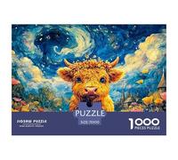 Scottish Woolly Bovine with Flowears 1000 Stück Stabiler Karton Puzzle Cute Baby Cow Lebendige Bilder Kreatives Spiel Puzzles Als Wohnaccessoires 70x50cm/1000pcs