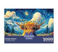 Scottish Woolly Bovine with Flowears 1000 Stück Stabiler Karton Puzzle Cute Baby Cow Stressabbau Kreatives Spiel Puzzles Für Erwachsene Und Kinder 38x26cm/1000pcs